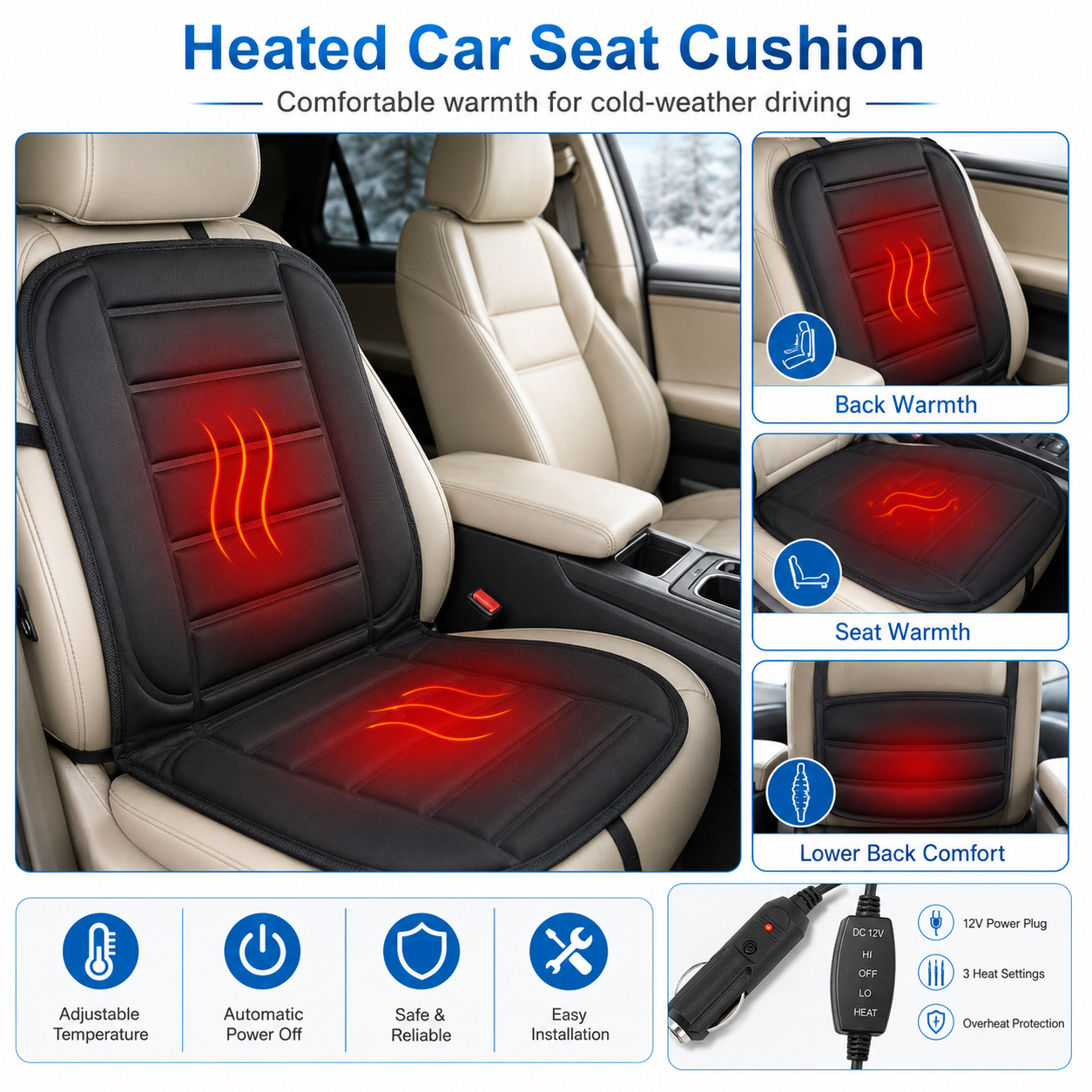 Warm Seat - Heated Car Seat Cushion, 12V, Warm, Adjustable Temperature