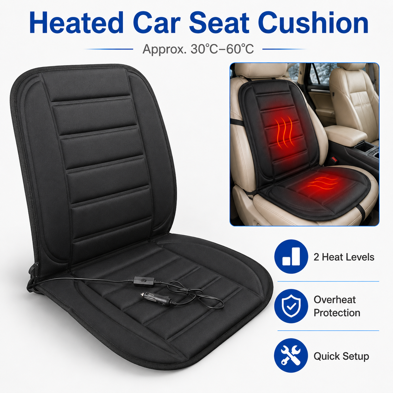 Warm Seat - Heated Car Seat Cushion, 12V, Warm, Adjustable Temperature